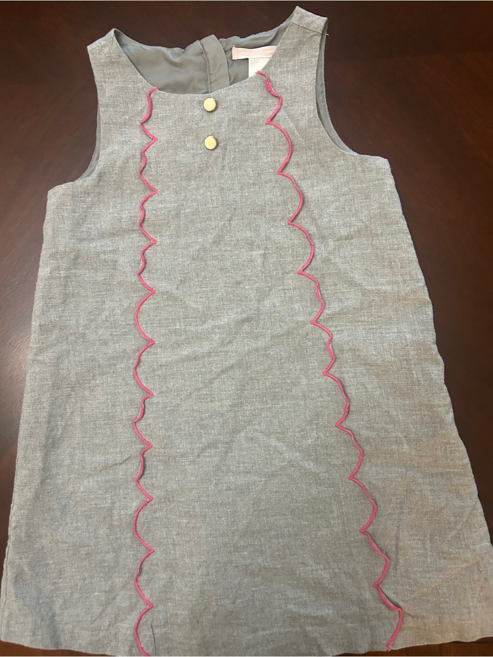 Vintage Janie and Jack Gray Pink Scallop Dress Girls Size 4 Sleeveless
